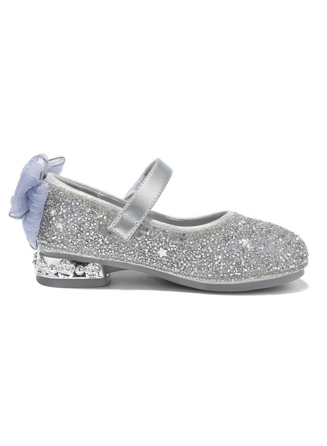 St&sat Kids Princess Shoes  Autumn New Girls Soft Sole Crystal High Heel Glass Silver Size 29 - Image 4