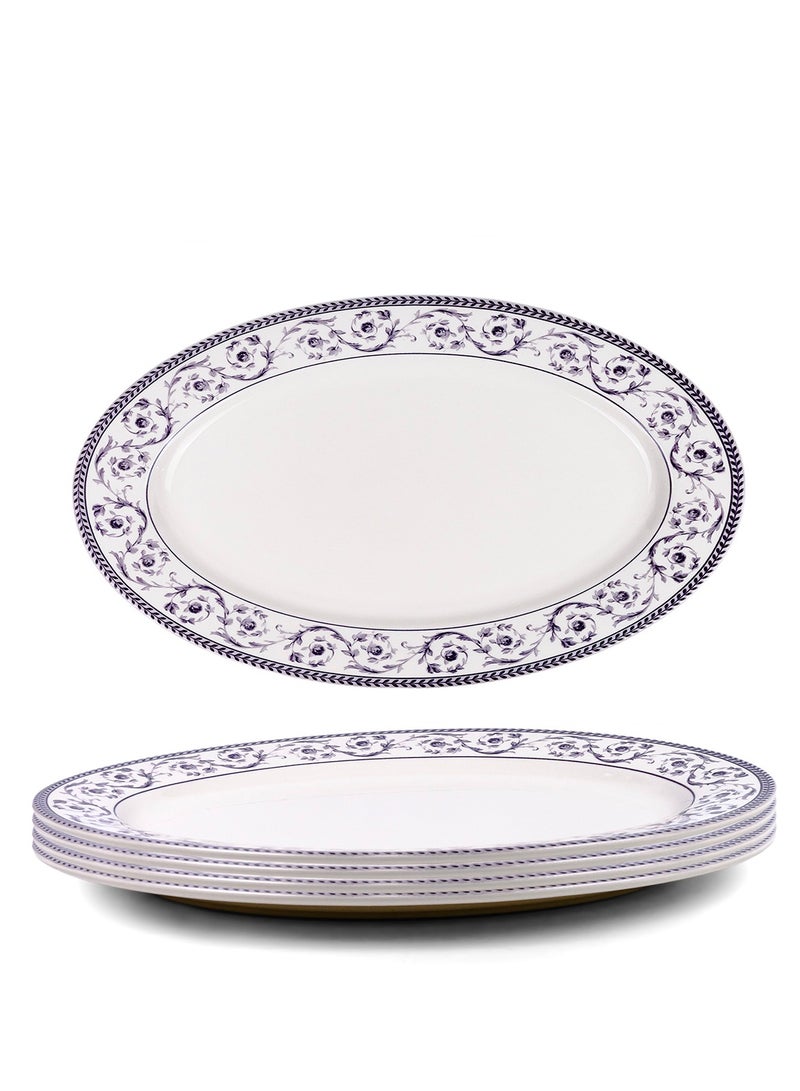 Claytan Callista 14.2 inch Floral Pattern Hand-Glazed Ceramic Oval Platter (White, Set Of 4) - Image 2
