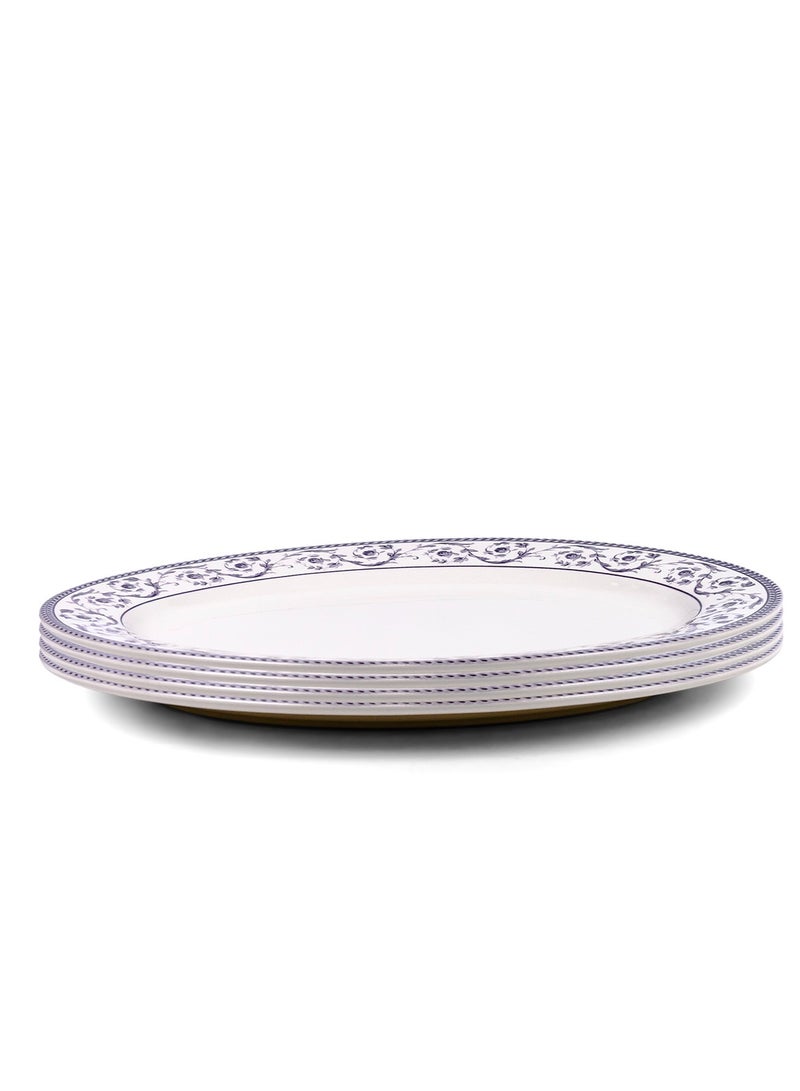 Claytan Callista 14.2 inch Floral Pattern Hand-Glazed Ceramic Oval Platter (White, Set Of 4) - Image 3