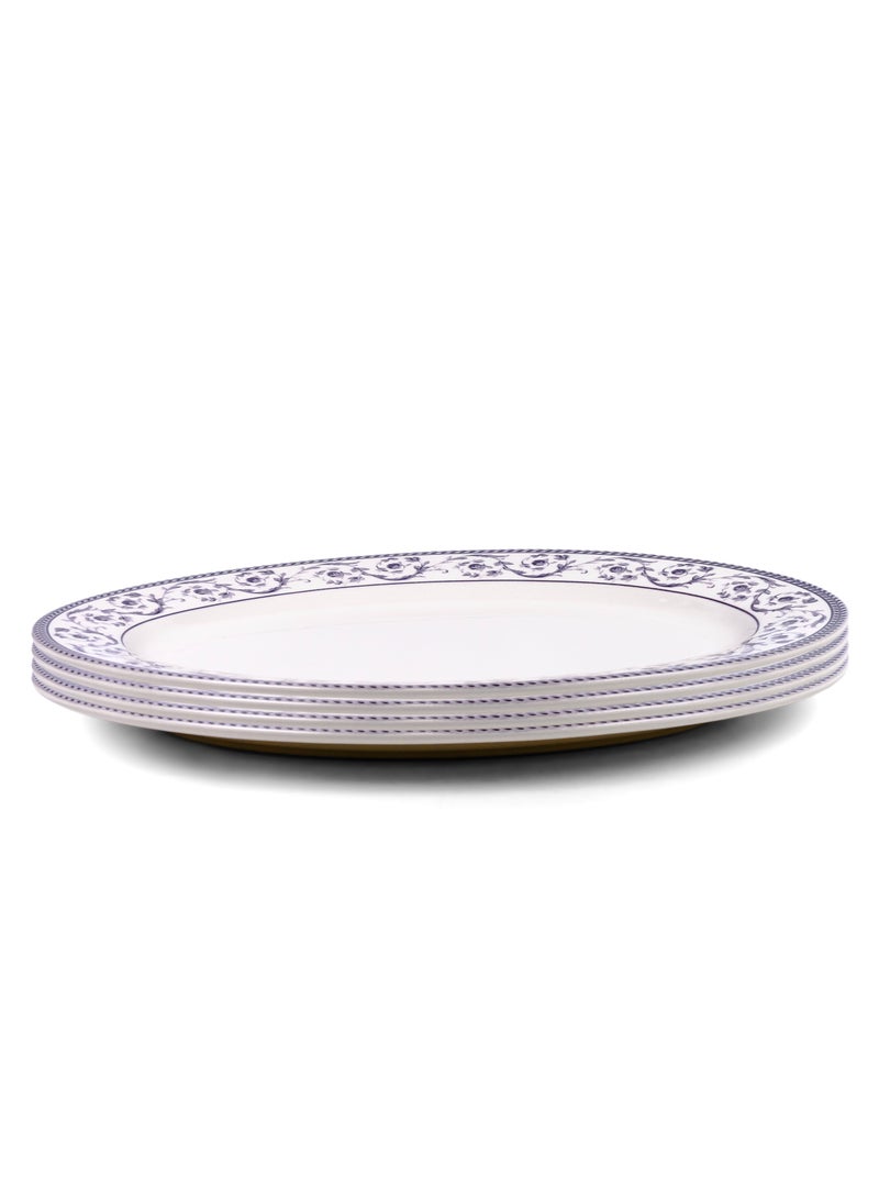 Claytan Callista 14.2 inch Floral Pattern Hand-Glazed Ceramic Oval Platter (White, Set Of 4) - Image 1