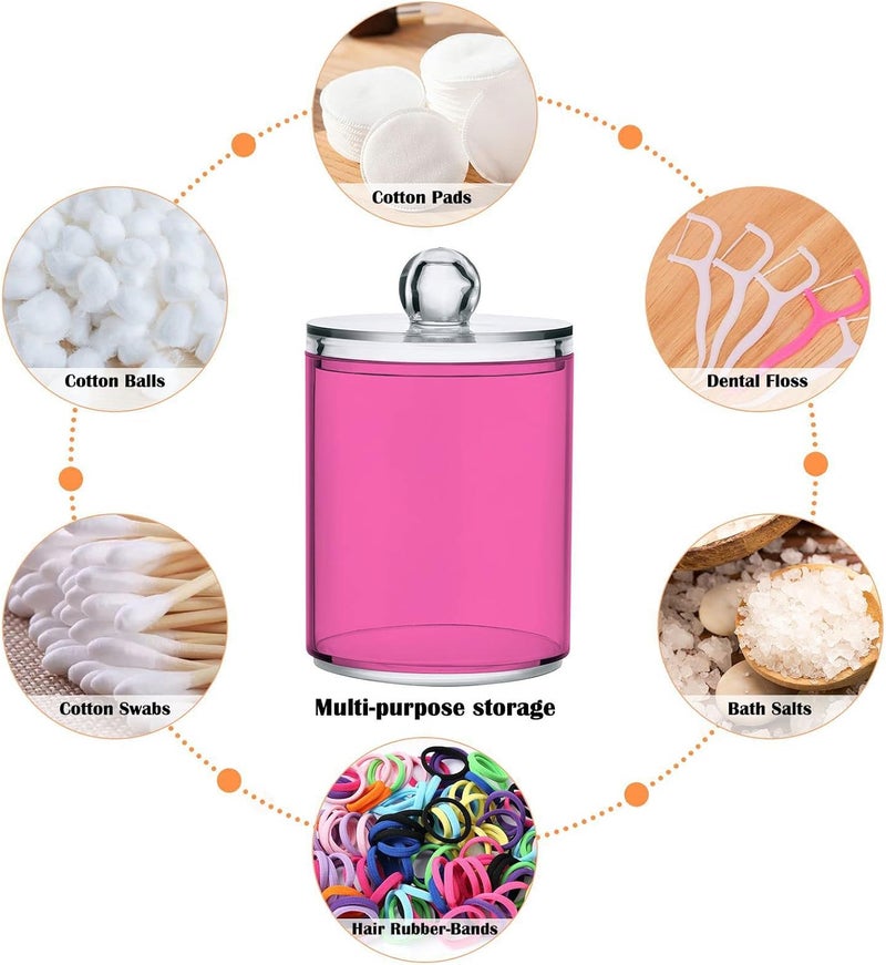 Eionryn Hot Pink Qtip Dispenser Apothecary Jars Bathroom Qtip Holder Storage Canister 10 Oz Plastic Jar for Cotton Ball Swab Round Pads Floss 2pcs - Image 3