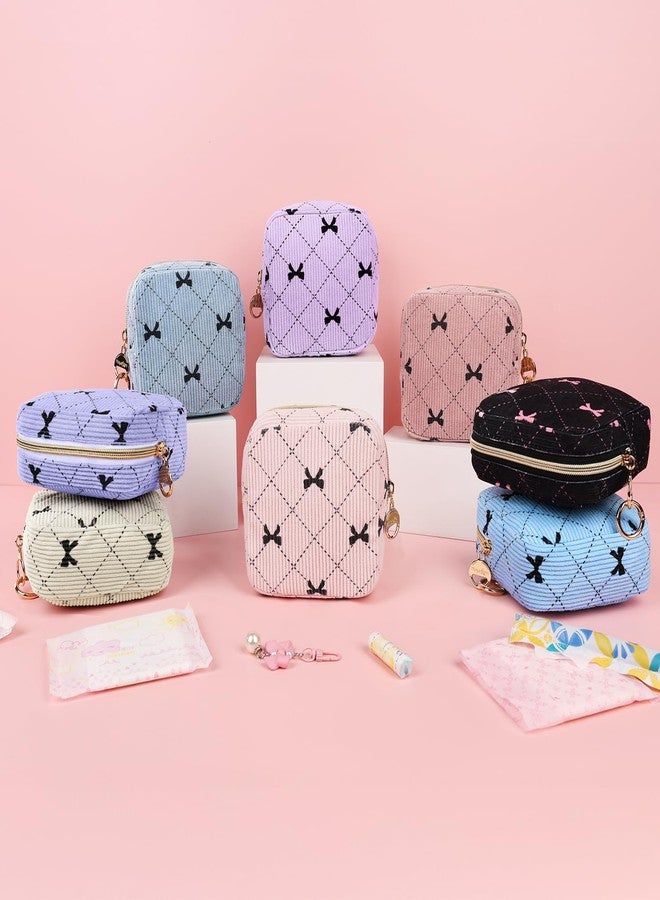 Playexen Period Bag for Teen Girls, Corduroy Cute Sanitary Napkin Storage Bag, Menstrual Pad Pouches Tampon Holder for Purse (Beige-Bow Tie - Image 5