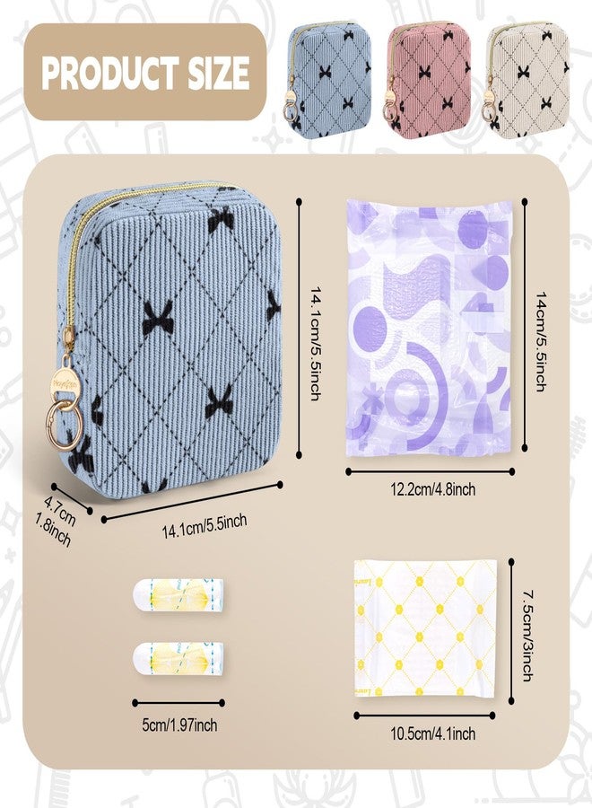 Playexen Period Bag for Teen Girls, Corduroy Cute Sanitary Napkin Storage Bag, Menstrual Pad Pouches Tampon Holder for Purse (Beige-Bow Tie - Image 2