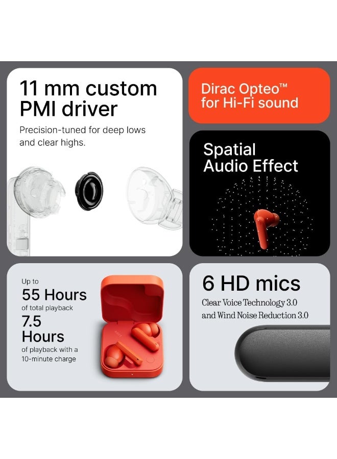 CMF Buds 2 Wireless Earbuds, 2025New Bluetooth Headphones with 48dB Hybrid ANC, Ultra Bass Technology Active Noise Cancellation Earphones, 55H Playtime, 6HD Mics, ChatGPT Integration Light Orange - Image 4