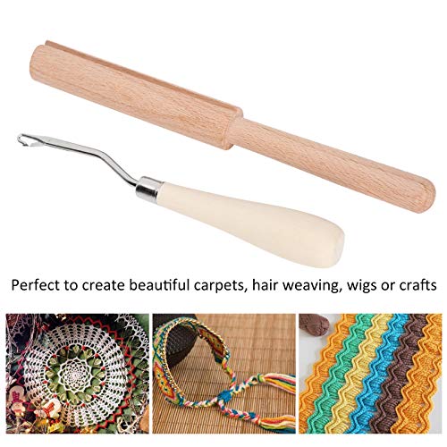 GLOGLOW Crochet Hook, 6.3in Wooden Bent Latch Hook Tool Stainless Steel Bent Crochet Hook Set with Wooden Thread Cutter for Crafts Carpet Rug Tapestry Making - Image 3