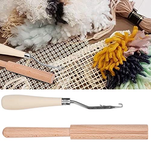 GLOGLOW Crochet Hook, 6.3in Wooden Bent Latch Hook Tool Stainless Steel Bent Crochet Hook Set with Wooden Thread Cutter for Crafts Carpet Rug Tapestry Making - Image 5