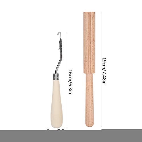 GLOGLOW Crochet Hook, 6.3in Wooden Bent Latch Hook Tool Stainless Steel Bent Crochet Hook Set with Wooden Thread Cutter for Crafts Carpet Rug Tapestry Making - Image 4