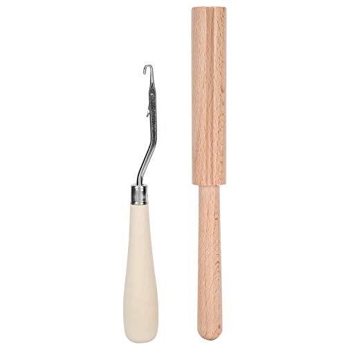 GLOGLOW Crochet Hook, 6.3in Wooden Bent Latch Hook Tool Stainless Steel Bent Crochet Hook Set with Wooden Thread Cutter for Crafts Carpet Rug Tapestry Making - Image 1