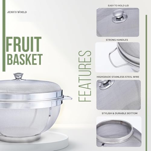 ASHMEN SS Fruit & Vegetable Storage Basket with Lid & Handles | 10 Inch Premium Mesh Basket | Fruit Basket With Lid | Fruit Basket for Dining Table & Kitchen | Must Have Kitchen Essential - Image 5