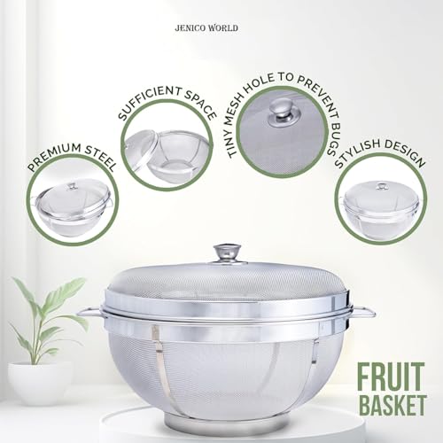 ASHMEN SS Fruit & Vegetable Storage Basket with Lid & Handles | 10 Inch Premium Mesh Basket | Fruit Basket With Lid | Fruit Basket for Dining Table & Kitchen | Must Have Kitchen Essential - Image 3