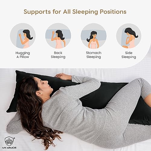 My Armor Micro Fibre Full Body Long Sleeping Pillow | Sleeping Pillows for Pregnancy, Hugging, Cuddling | Washable, Hypoallergenic | Premium Velvet Outer Cover with Zip | Black & Cream[53"x16"] - Image 4