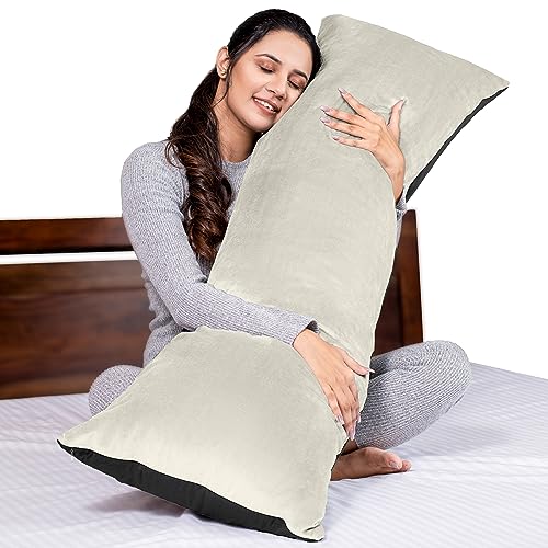 My Armor Micro Fibre Full Body Long Sleeping Pillow | Sleeping Pillows for Pregnancy, Hugging, Cuddling | Washable, Hypoallergenic | Premium Velvet Outer Cover with Zip | Black & Cream[53"x16"] - Image 1