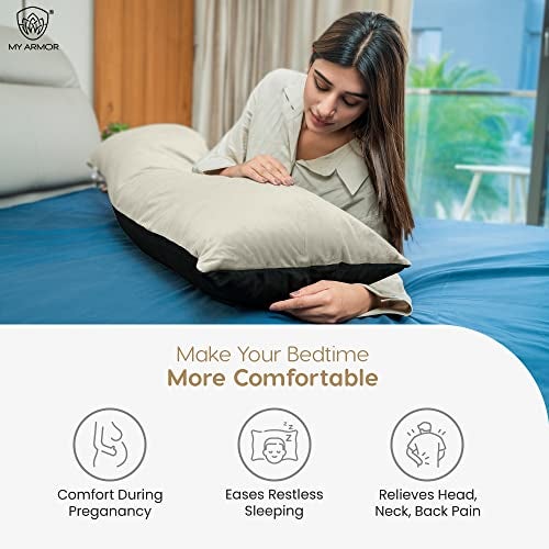 My Armor Micro Fibre Full Body Long Sleeping Pillow | Sleeping Pillows for Pregnancy, Hugging, Cuddling | Washable, Hypoallergenic | Premium Velvet Outer Cover with Zip | Black & Cream[53"x16"] - Image 3