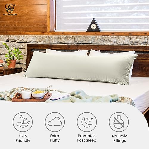 My Armor Micro Fibre Full Body Long Sleeping Pillow | Sleeping Pillows for Pregnancy, Hugging, Cuddling | Washable, Hypoallergenic | Premium Velvet Outer Cover with Zip | Black & Cream[53"x16"] - Image 5