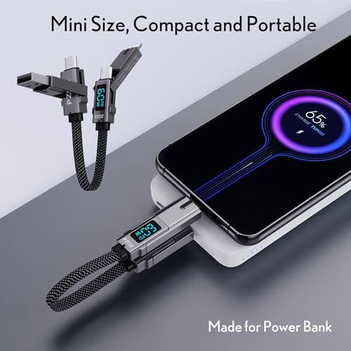 Pzoz كابل شحن متعدد من pzoz مع حلقة مفاتيح وكابل شحن مع شاشة LED، 4 في 1 مجموعة شحن سريعة USB C Lightning/Type C/USB A/USBC لجهاز iPhone و iPad و MacBook و AirPods و Samsung و Google (60W، 7.3 بوصة) - Image 3