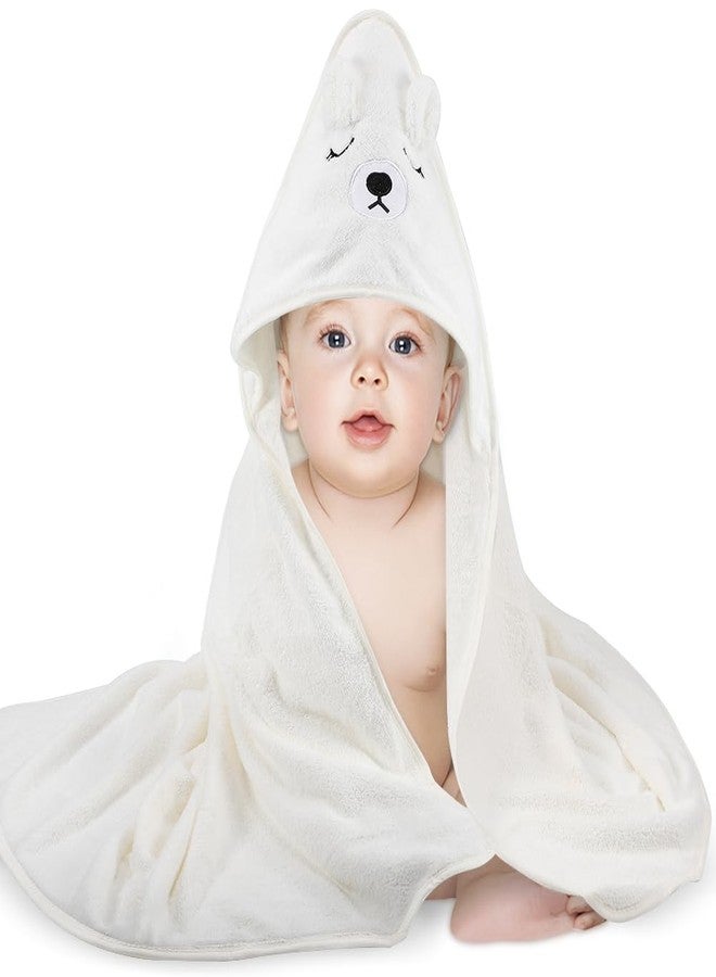 منشفة استحمام للأطفال من فابرلوي، منشفة فائقة النعومة بغطاء رأس، مناشف استحمام للأطفال الصغار بتصميم حيوانات، منشفة استحمام ماصة بغطاء رأس للأطفال، هدية مثالية للأولاد والبنات، 31.5 × 31.5 بوصة (دب أبيض) - Image 1