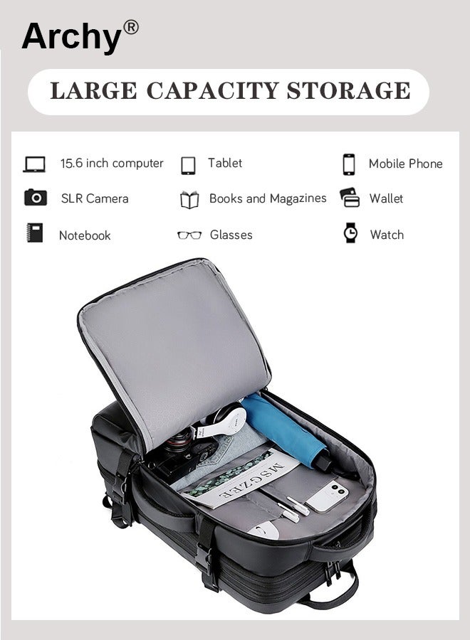 أرشي حقيبة ظهر للكمبيوتر المحمول قابلة للتطوير بسعة كبيرة وحقيبة ظهر للأعمال وحقيبة ظهر للسفر مقاومة للماء ومناسبة لأجهزة الكمبيوتر المحمولة مقاس 17 بوصة للرجال والنساء مع شاحن USB - Image 3