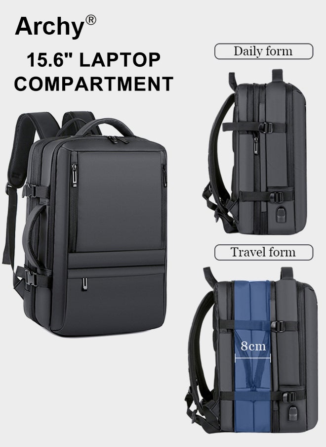 أرشي حقيبة ظهر للكمبيوتر المحمول قابلة للتطوير بسعة كبيرة وحقيبة ظهر للأعمال وحقيبة ظهر للسفر مقاومة للماء ومناسبة لأجهزة الكمبيوتر المحمولة مقاس 17 بوصة للرجال والنساء مع شاحن USB - Image 2