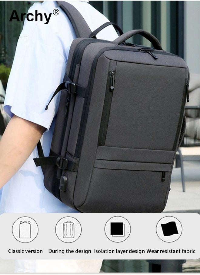 أرشي حقيبة ظهر للكمبيوتر المحمول قابلة للتطوير بسعة كبيرة وحقيبة ظهر للأعمال وحقيبة ظهر للسفر مقاومة للماء ومناسبة لأجهزة الكمبيوتر المحمولة مقاس 17 بوصة للرجال والنساء مع شاحن USB - Image 1