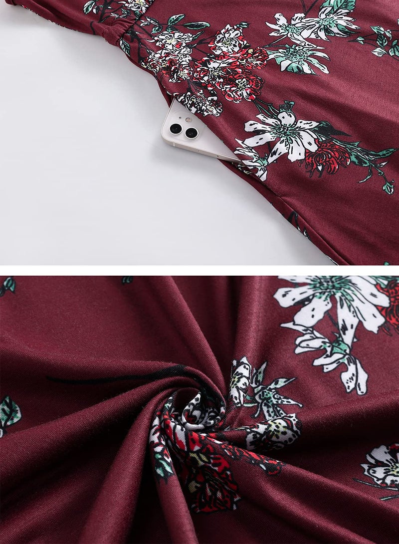HELYO Wedding Guest Dresses for Women Summer Petite Casual Sundress Every Day Sleeveless Spaghetti Strap Adjustable Waist Dress with Pockets 826 (S, Burgundy Floral) - Image 5