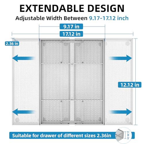 Marbrasse Expandable Desk Drawer Organizer Mesh Tray with 10 Adjustable Compartments Desk Organizers for Office Supplies Makeup Vanity ExpandableSilver - Image 3