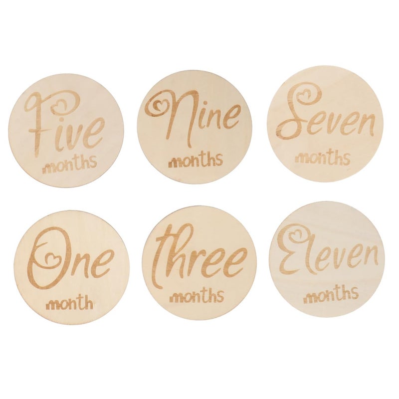 6 Wooden Discs For Baby Monthly Photo Props Newborn Growth Memory Photography - Image 2