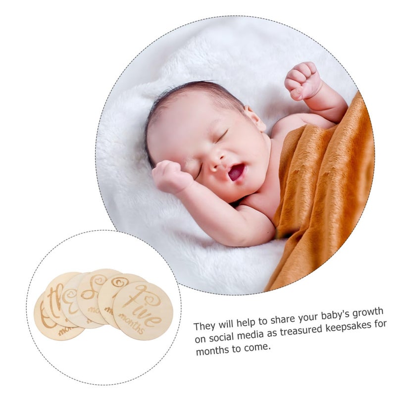 6 Wooden Discs For Baby Monthly Photo Props Newborn Growth Memory Photography - Image 4