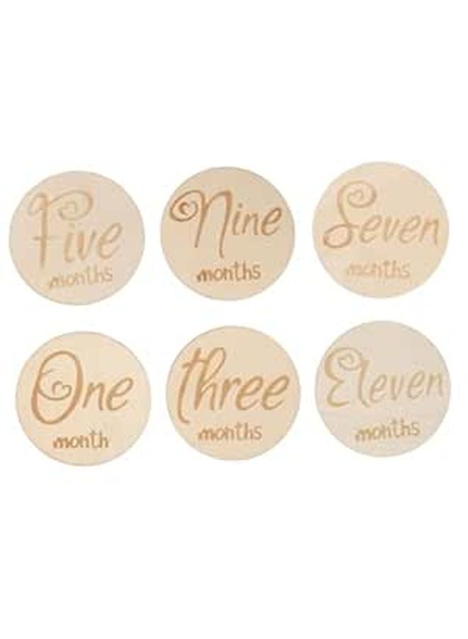 6 Wooden Discs For Baby Monthly Photo Props Newborn Growth Memory Photography - Image 1