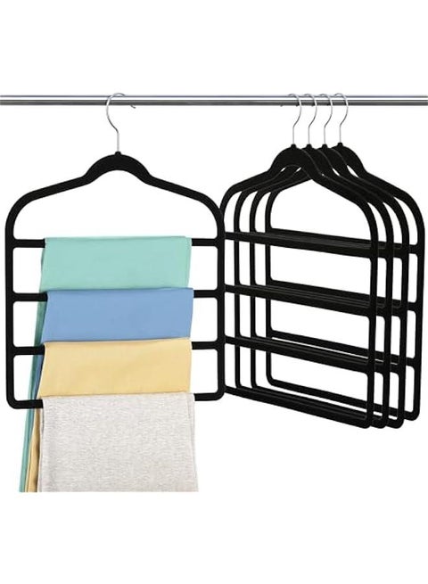 Velvet Pant Hangers Space Saving Non Slip Velvet Hangers,5 Pack Black Velvet Hangers Multi Layer Clothes Hangers Closet Organizer for Pants Jeans Trousers Scarf