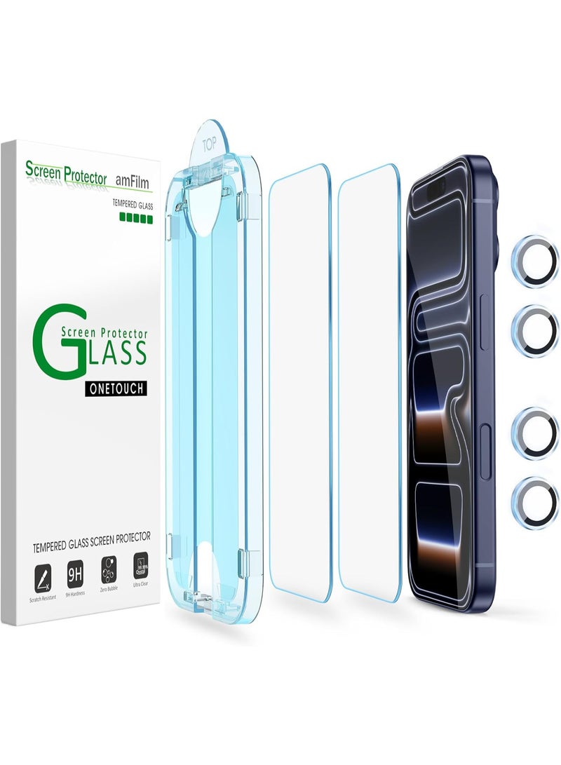 أمفيلم ام فيلم واقي شاشة ون تاتش لهاتف ايفون 17 برو ماكس 6.9 انش + واقي عدسة الكاميرا | تركيب بمحاذاة تلقائية | خالي من الفقاعات | زجاج مقسى  9H+ | وضوح FHD | مناسب للحافظة | عبوة من 2+4 قطع - Image 1