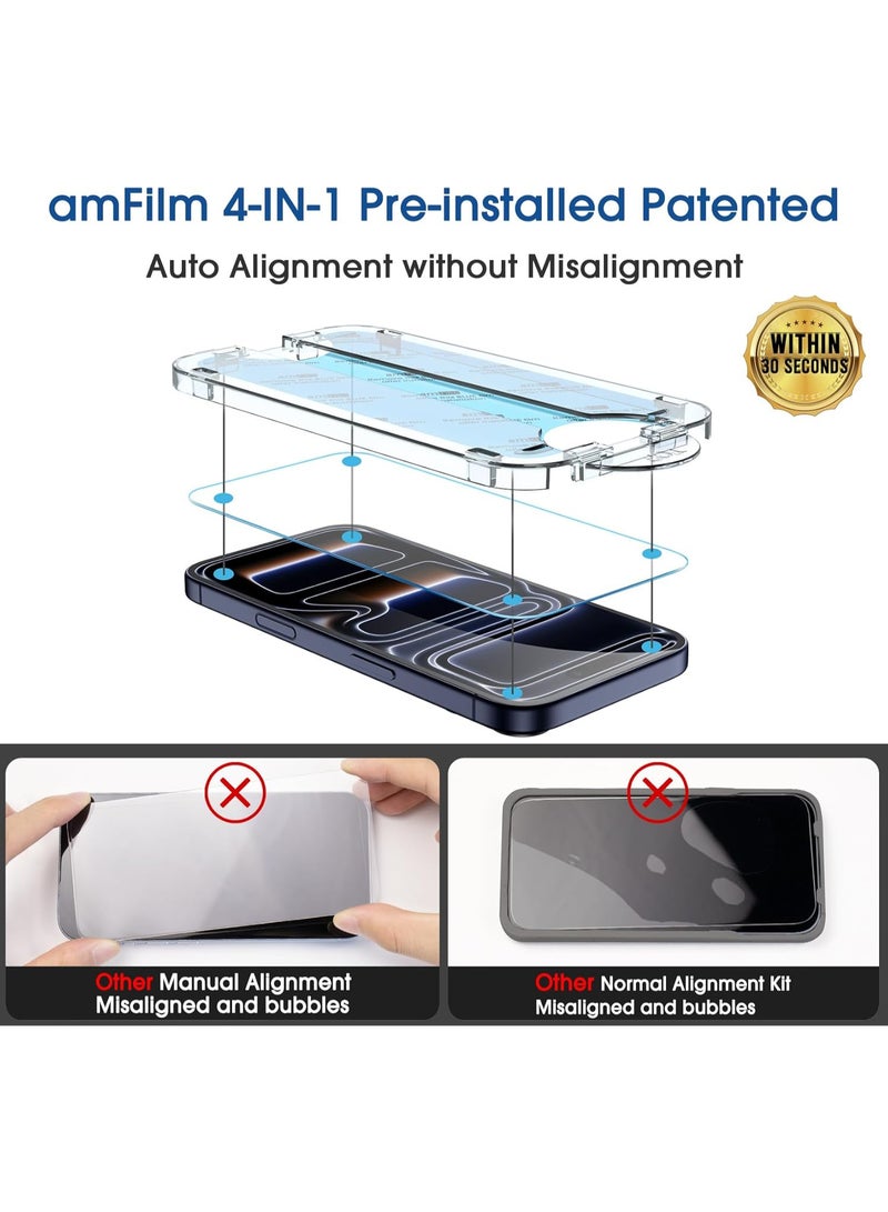 أمفيلم ام فيلم واقي شاشة ون تاتش لهاتف ايفون 17 برو ماكس 6.9 انش + واقي عدسة الكاميرا | تركيب بمحاذاة تلقائية | خالي من الفقاعات | زجاج مقسى  9H+ | وضوح FHD | مناسب للحافظة | عبوة من 2+4 قطع - Image 3