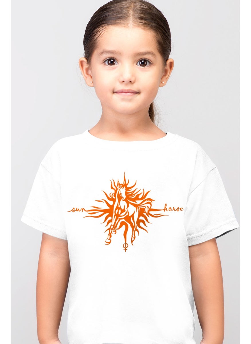 Rock&Roll Sun Horse White Short Sleeve Girls' T-Shirt  - Image 1