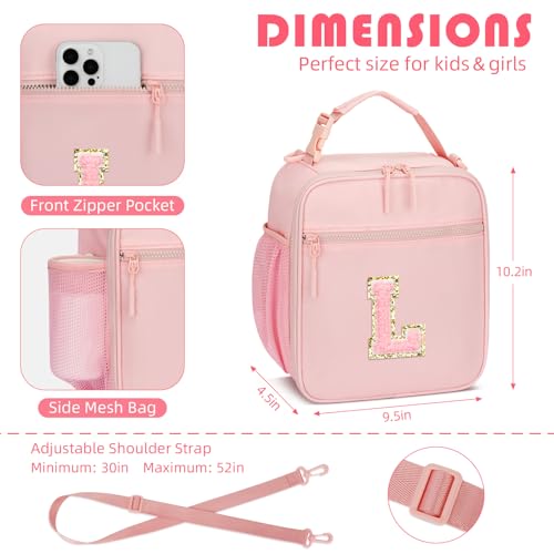 CLOUDWINGS Initial Insulated Lunch Bag for Girls Kids, Back to School Gift, Reusable Leak-proof Lunch Box with Adjustable Strap for School Daycare Travel Picnic (Pink,L) - Image 3