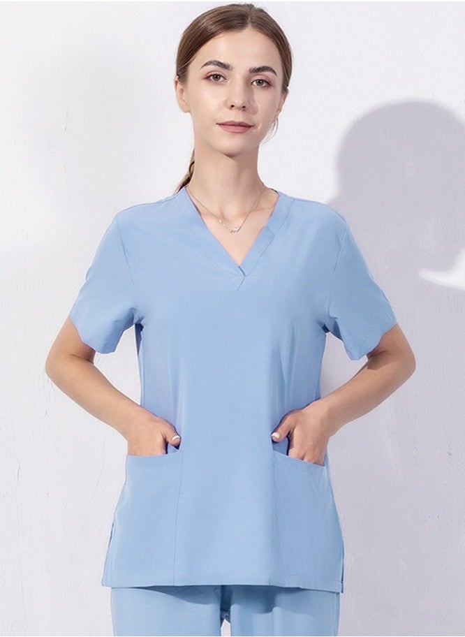 Loquat V-Neck Medical Uniform Scrubs Top for Women Workwear Soft Comfty Easy Care Sky Blue 