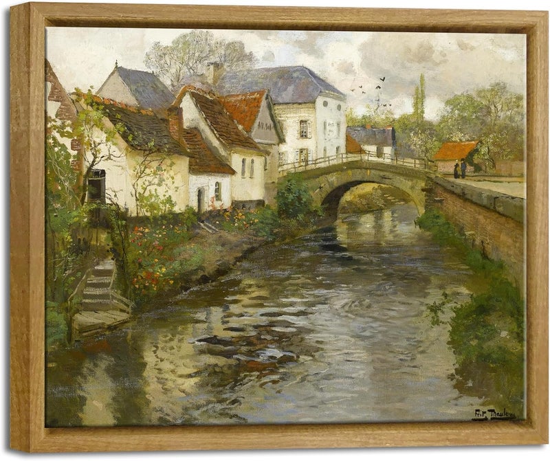 Pyradecor Vintage Canvas Wall Art Retro Natural Wood Framed Home Decor Classical Oil Painting - Image 1