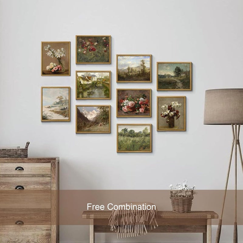 Pyradecor Vintage Canvas Wall Art Retro Natural Wood Framed Home Decor Classical Oil Painting - Image 5