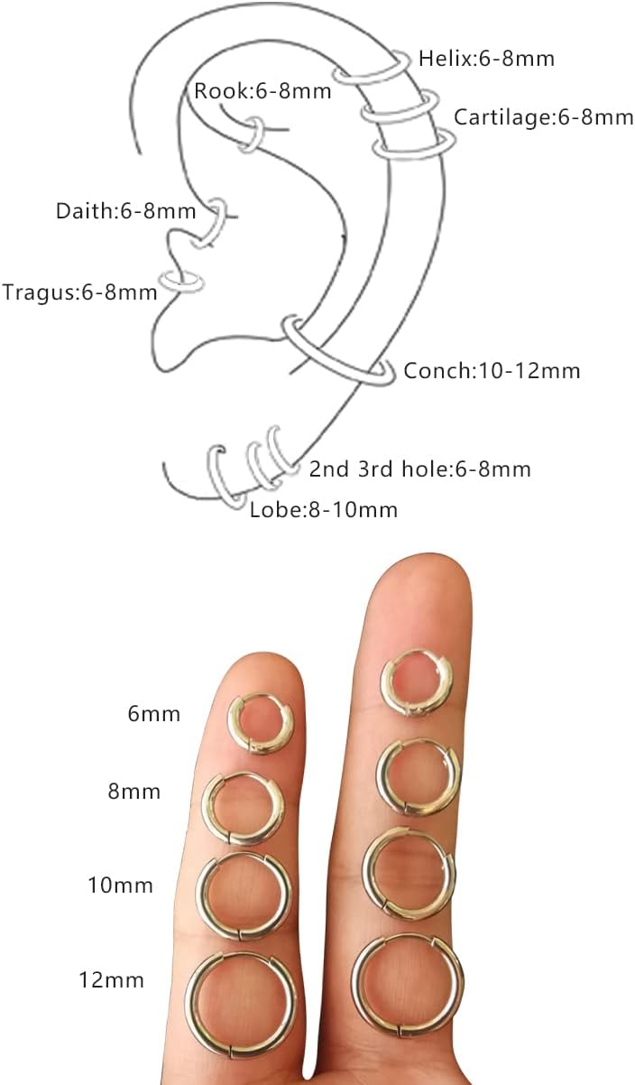 Motbegit Store 316L Surgical Stainless Steel Hoop Earrings,Mens Hoops Earrings Gold Silver Black Hypoallergenic,6mm 8mm 10mm 12mm Small Huggie Hoop Earrings Men Women for Cartilage Piercings - Image 5