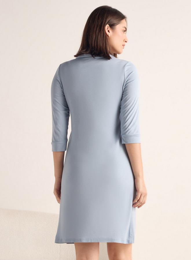 سبلاش فيڤ فستان نوم سادة بياقة بولو وأكمام ثلاثة أرباع - Image 3