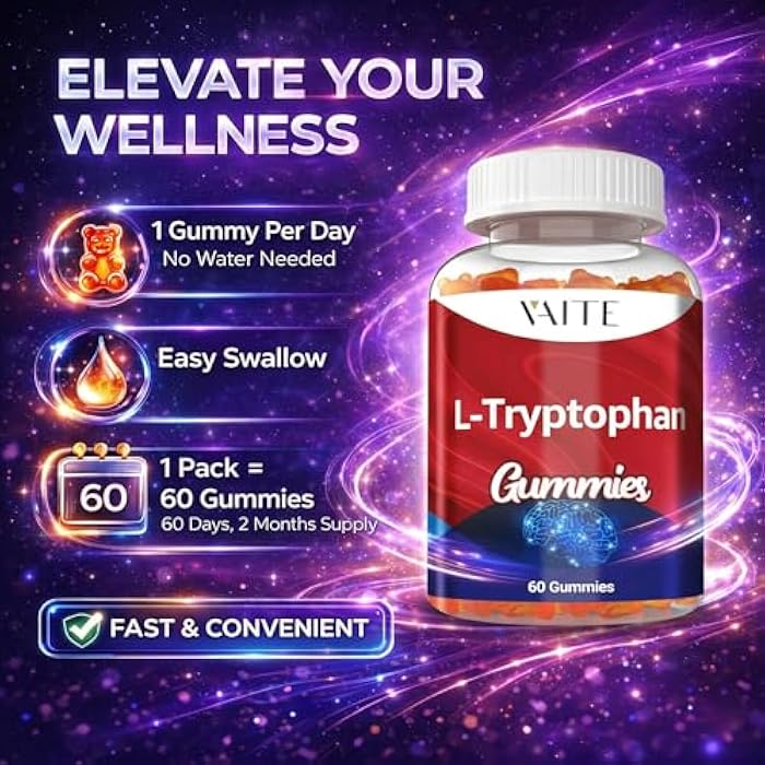 VAITE L Tryptophan 1000mg Gummies – Chewable Supplement for Positive Outlook, Calm Support & Inner Balance, 60 Vegan Gummy to Promote Restful Nights, Support Mental Focus & Encourage Peaceful Sleep - Image 4