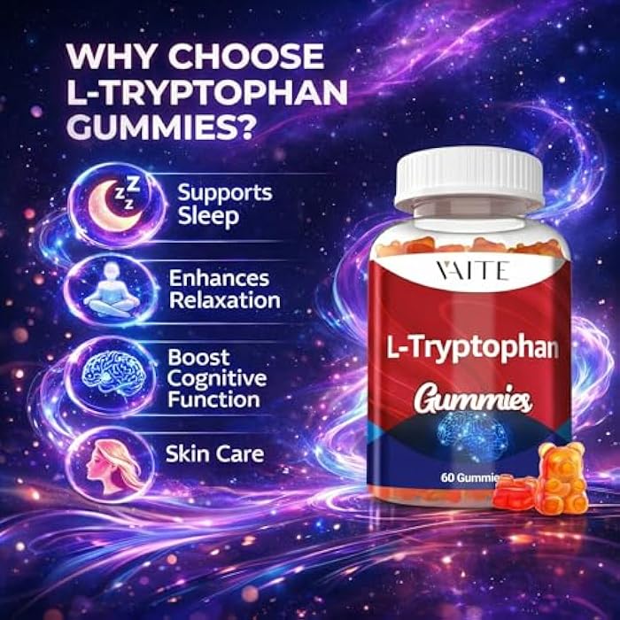VAITE L Tryptophan 1000mg Gummies – Chewable Supplement for Positive Outlook, Calm Support & Inner Balance, 60 Vegan Gummy to Promote Restful Nights, Support Mental Focus & Encourage Peaceful Sleep - Image 2