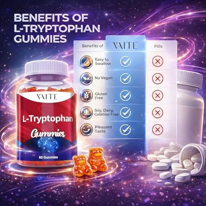 VAITE L Tryptophan 1000mg Gummies – Chewable Supplement for Positive Outlook, Calm Support & Inner Balance, 60 Vegan Gummy to Promote Restful Nights, Support Mental Focus & Encourage Peaceful Sleep - Image 5