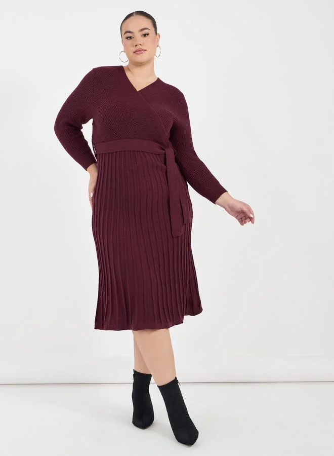 Styli Ribbed Wrap Dress
