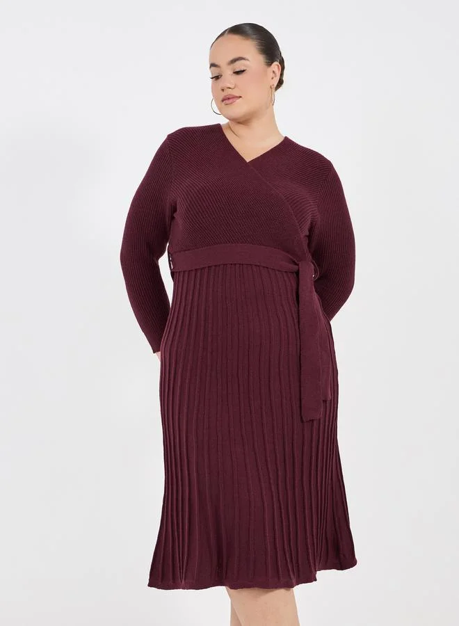 Styli Ribbed Wrap Dress