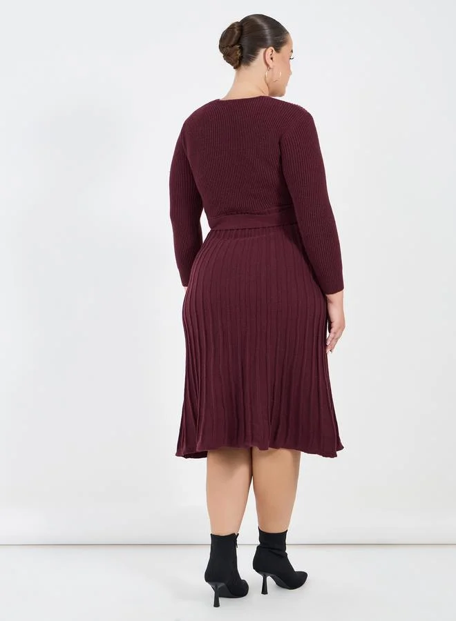 Styli Ribbed Wrap Dress