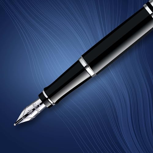 Waterman Expert Fountain Pen, Gloss Black with Chrome Trim, Medium Nib with Blue Ink Cartridge, Gift Box - Image 4
