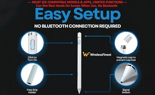 WirelessFinest Stylus Pen Pencil 1st Generation Gen Replacement for Apple iPad Pro 1st iPad 1st 2nd 3rd 4th 5th iPad Mini 1 2 3 4 iPad Air 1st 2nd iOS Android Capacitive Tablet Touch Screen + Free Holder (White) - Image 4