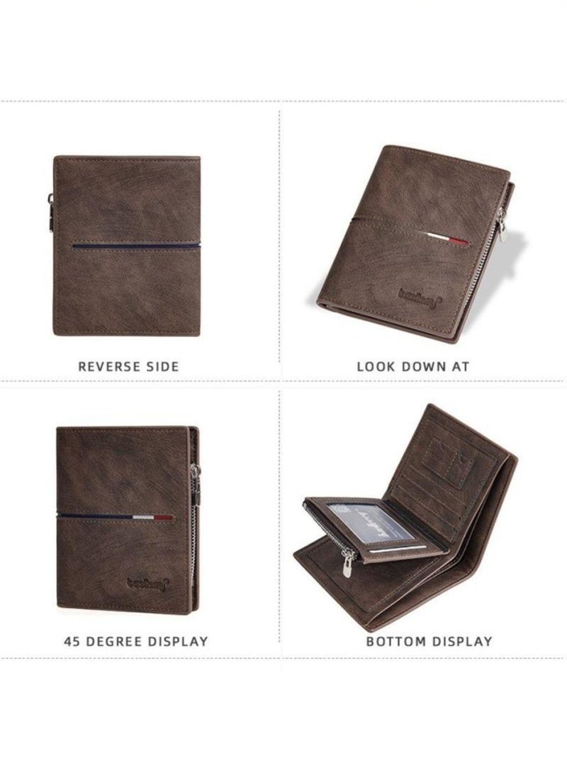 baellerry New fashionable retro simple men's wallet, high-end multi slot zipper pocket coin purse, leather textured multi slot wallet, preferred large capacity wallet for gift giving, waterproof and wear-resistant wallet. - Image 2