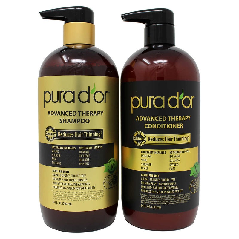 PURA D'OR Advanced Therapy System Clinically Proven to Reduce Hair Thinning - Paraben Free, Argan Oil Scent - Shampoo and Conditioner Set for Fine Hair - 100% Natural Preservative - 2.5 lbs - Image 1