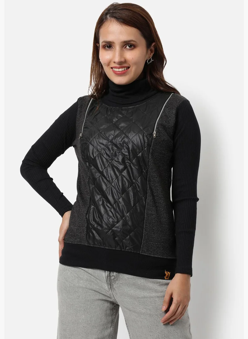 Campus Sutra Women's Quilted Regular Fit Sweatshirt For Winter Wear