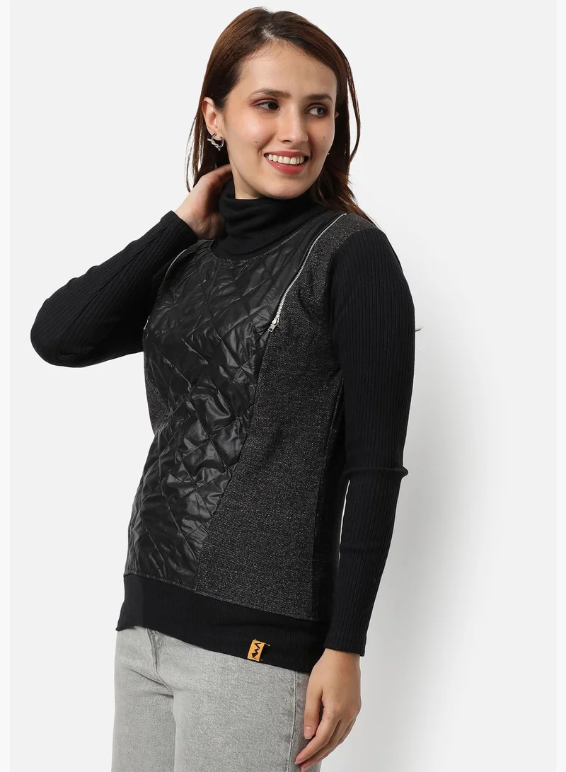 Campus Sutra Women's Quilted Regular Fit Sweatshirt For Winter Wear
